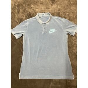 Nike Polo Shirt Men’s Sz L Blue Sunfaded Vintage Rugby Short Sleeve